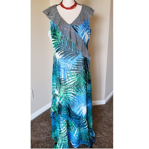 Calvin Klein Tropical Palm Maxi Resort Dress Size 12 NWT - Picture 2 of 8